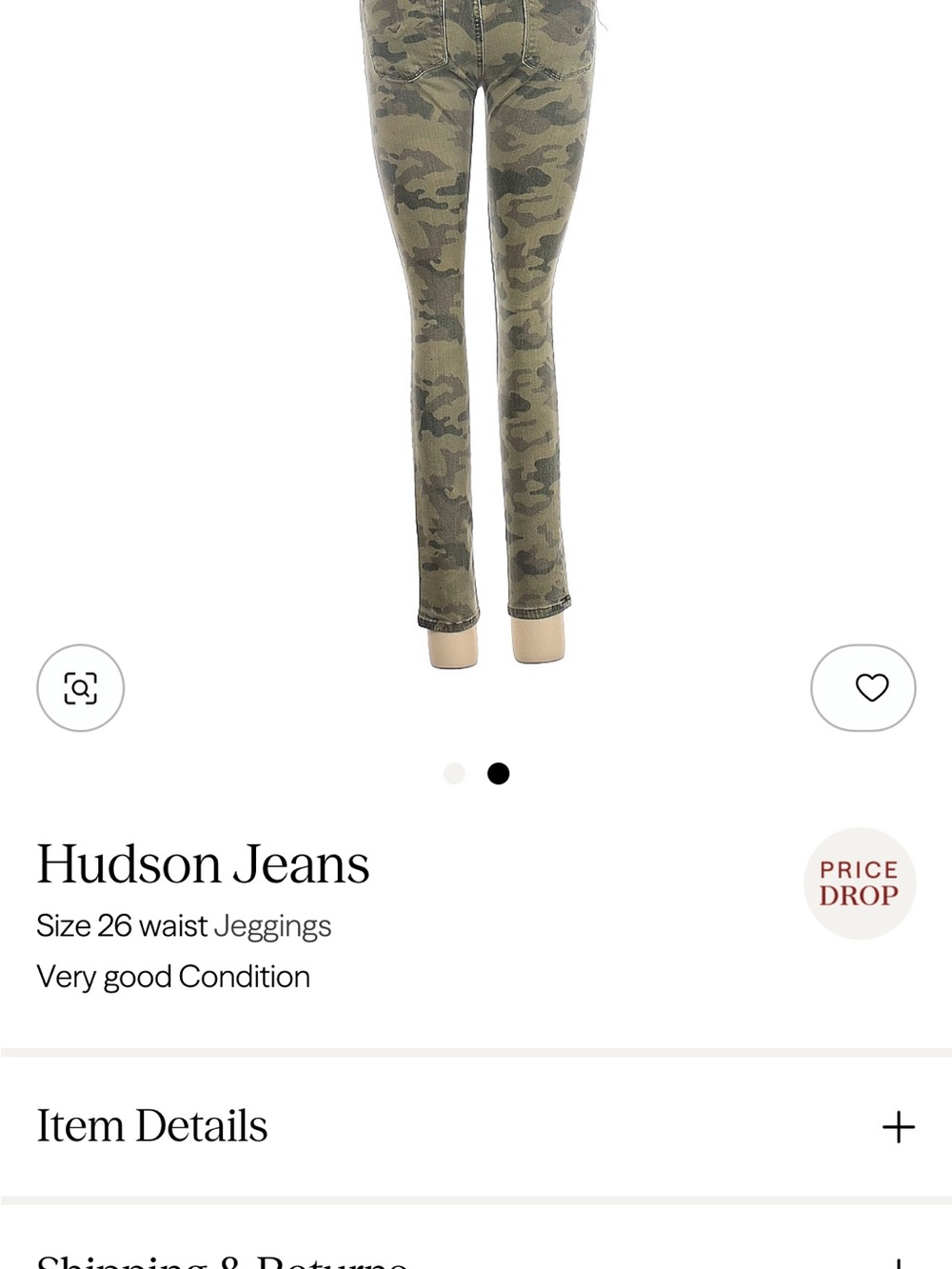 Hudson Jeans Olive and Dark Green Camo Jeggings